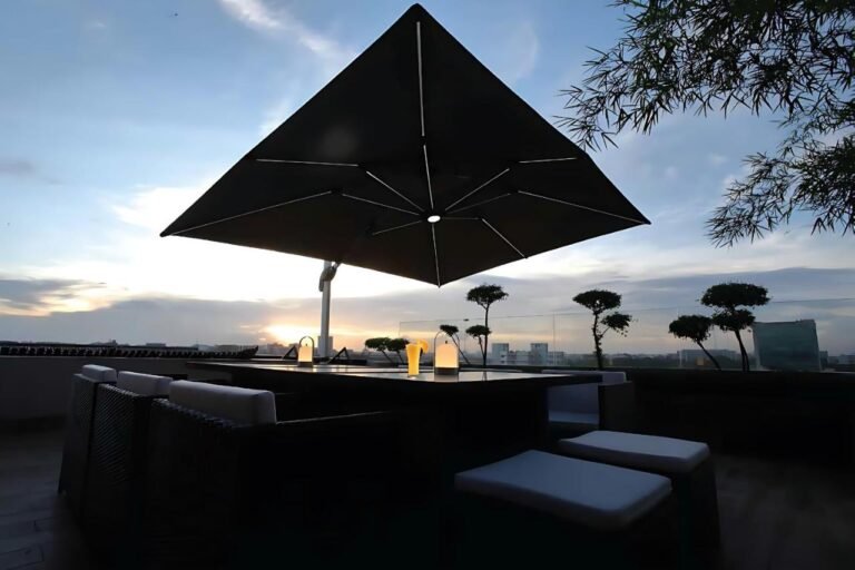 Rooftop terrace at sunset, Empyrean Hotel Dhaka