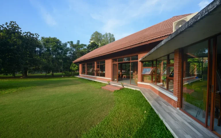Red-brick villa on the lawns at Sarah Resort, Gazipur