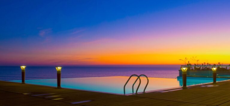 Infinity pool at sunset, Sayeman Beach Resort