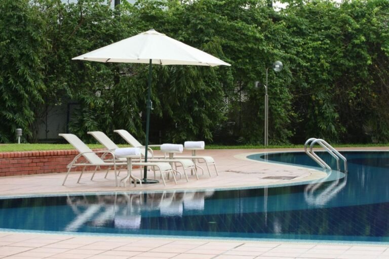 Poolside loungers at Seagull Hotel, Cox's Bazar