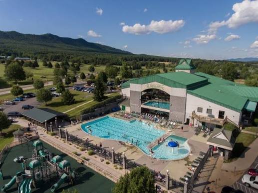 Aerial view of the pool building at Massanutten Resort Virginia