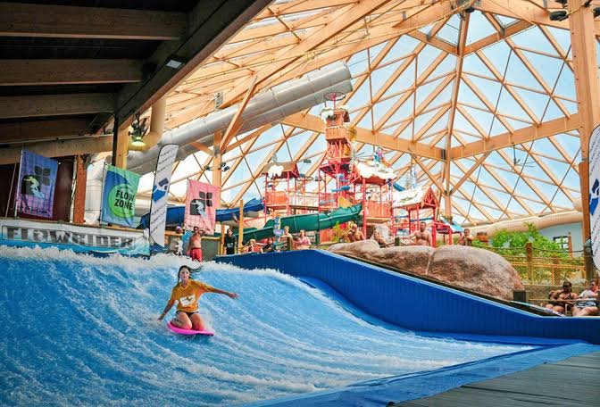 Indoor FlowRider surf simulator at Massanutten WaterPark indoor water park