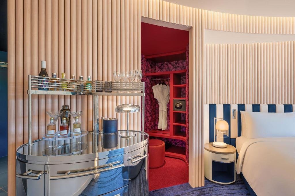 W Sydney room detail with bar cart and walk-in closet